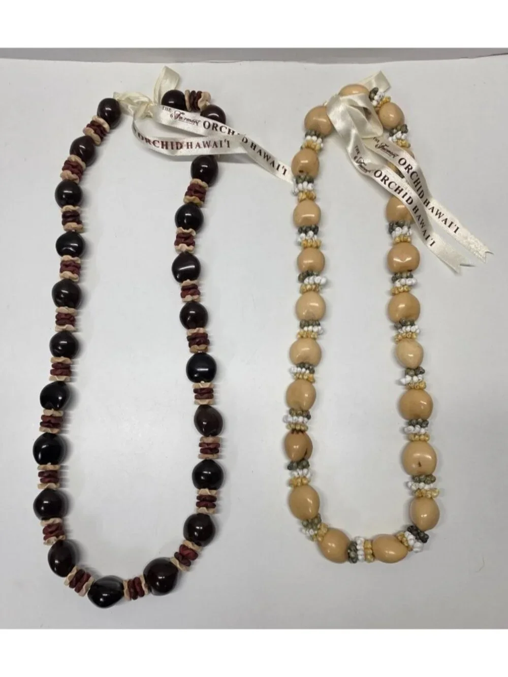 Fairmont Orchid Hawaii Hawaiian Lei Lot of 2 Kukui Nut Shell Beaded Necklaces